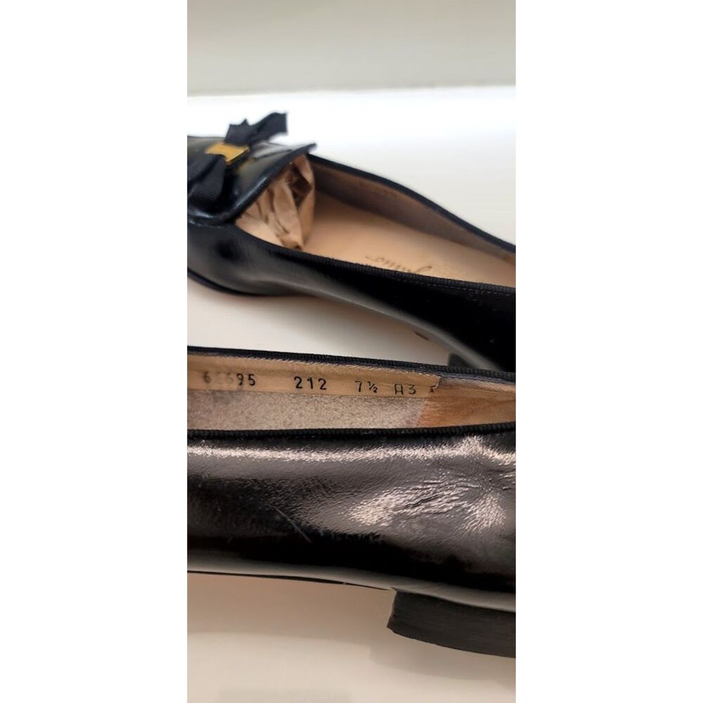 Salvatore Ferragamo Vara Black Patent Bow Loafers Flats Womens 7.5A Vintage 80s - Picture 6 of 10